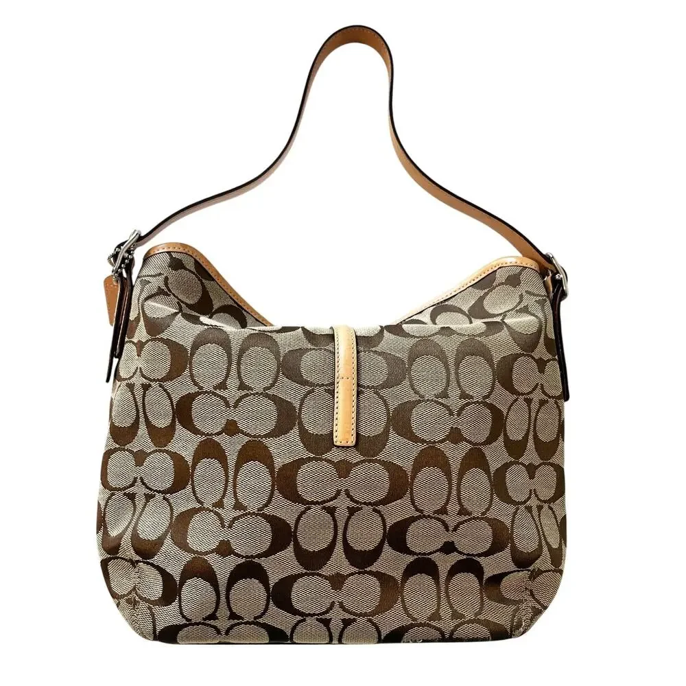 Coach Vintage Hamptons Soft Clip Hobo Bag Signature Canvas Brown Tan Y2K